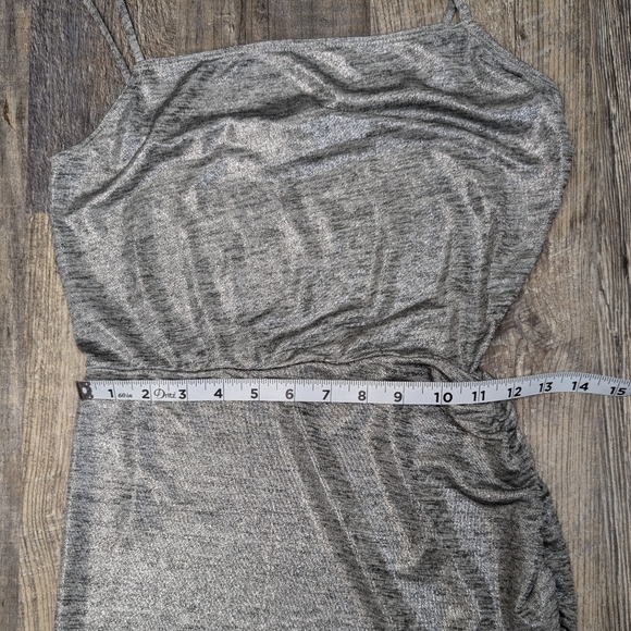 Reformation Flare Mini Dress Metallic Silver Asymmetrical Spaghetti Strap Sz Sm - Picture 12 of 13